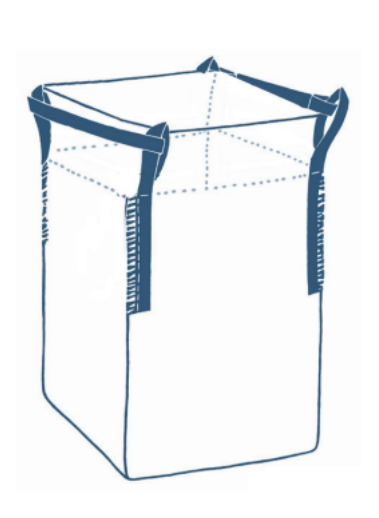 Helikopter-sekk med åpen topp, flat bunn og toppskjørt. To ekstra løftestropper. Str. cm (lxbxh): 90x90x110. SWL: 1500 kg. Oransje eller hvit