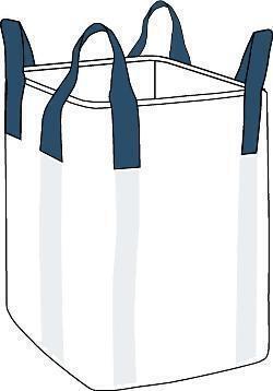Storsekk med åpen topp og flat bunn. Størrelse cm (lxbxh): 90x90x110. SWL: 1500 kg. Antall pr pall: 215