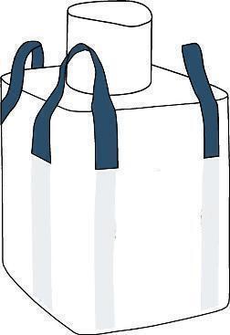 Storsekk med fylle-stuss, flat bunn til næringsmiddel. Størrelse cm (lxbxh): 90x90x200. SWL: 1500 kg. Antall pr pall: 130