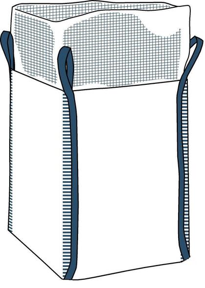 Storsekk med skjørt og flat bunn og løftestropper i sidesømmen (bildet eies av ACCON)